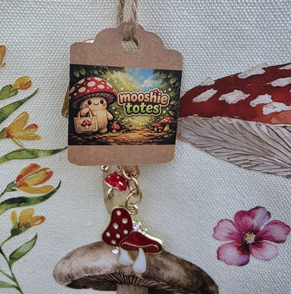 Mooshie Totes + Keychain Mushroom Canvas Tote 13x15 NWT